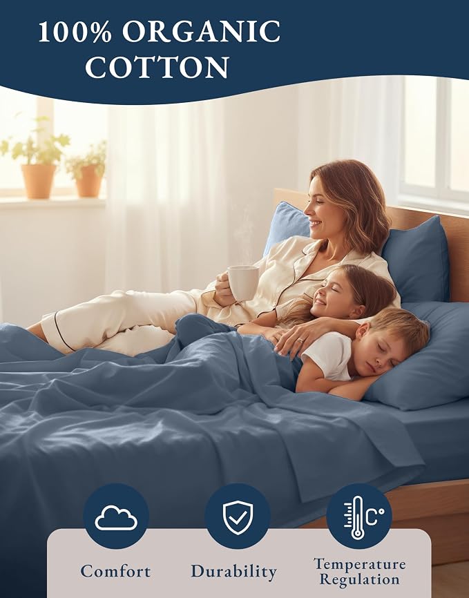 LANE LINEN 100% Organic Cotton Queen Sheets Set, Fully Elasticized Machine - Image 6