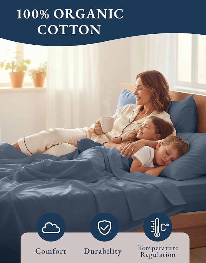 LANE LINEN Eco Friendly 100% Organic Cotton Fully Elasticized Full Sheet Set - Image 6