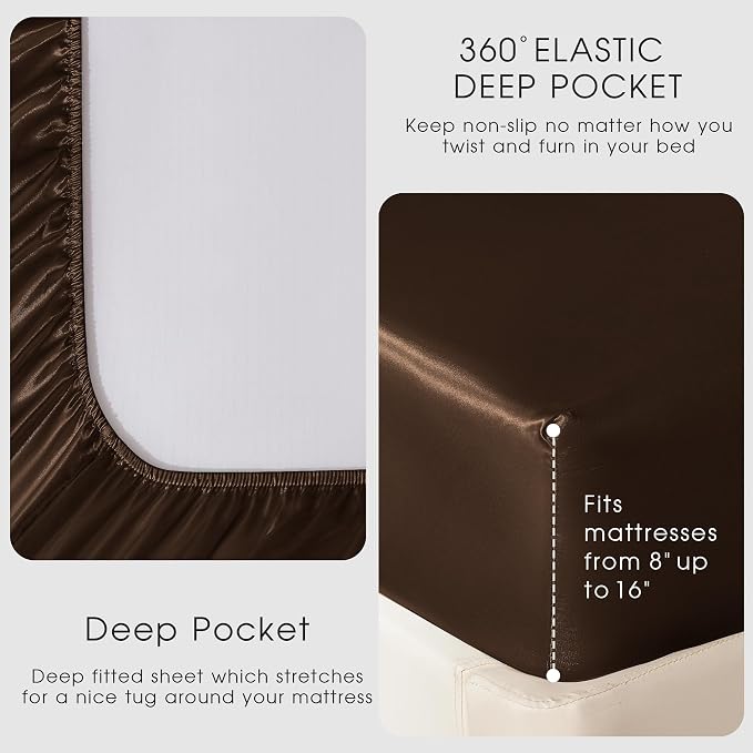 FreshCulture Satin Sheets Queen Size Bed Set- 4 Piece Luxury Soft Silky Queen - Image 4
