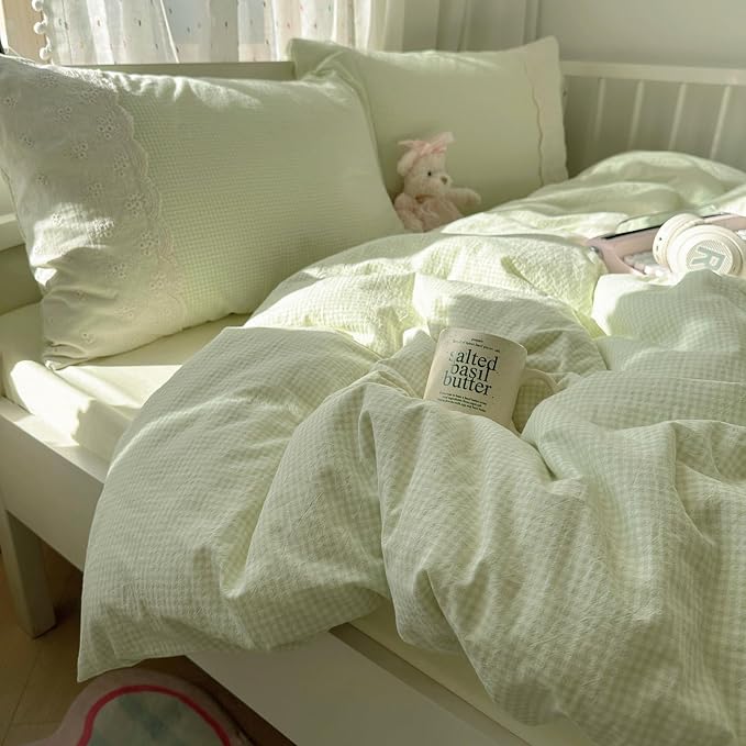 MKXI Mint Green Gingham Duvet Cover Set Full - Image 5