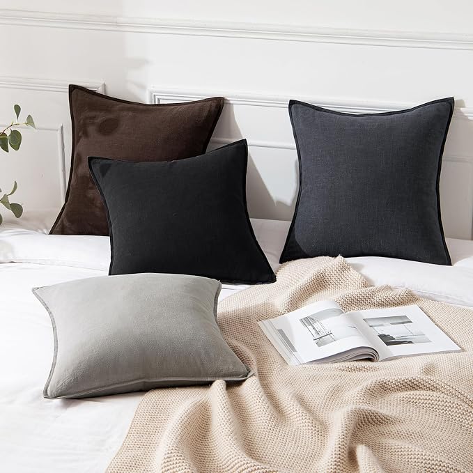 MIULEE Decorative Linen Pillow Covers 18x18 Inch Light Gray ​Boho Farmhouse​ - Image 4