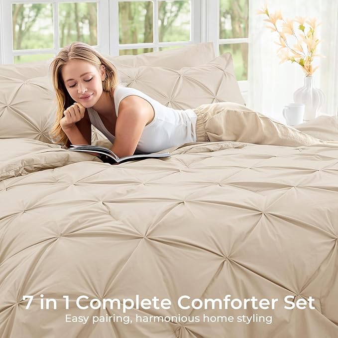 Sasttie Full Size Comforter Set, 7-Piece Bed in a Bag Double, Pintuck Bedding - Image 6