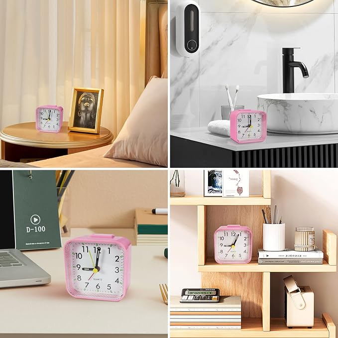 Lamisola Small Pink Kids Desk Alarm Clock, Analog Travel Battery Operated Clock - Image 6