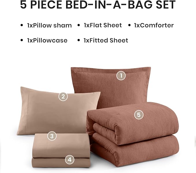 Monbix Twin XL Comforter Set Terracotta, Cationic Dyeing Bedding Set Reversible - Image 7