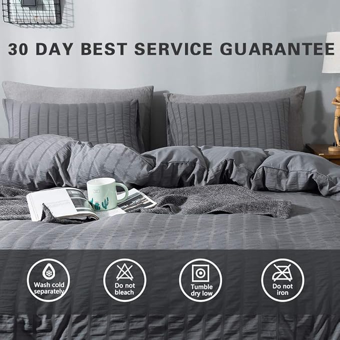 AveLom Seersucker Duvet Cover Set California King Size, 3 Pieces, Textured - Image 7