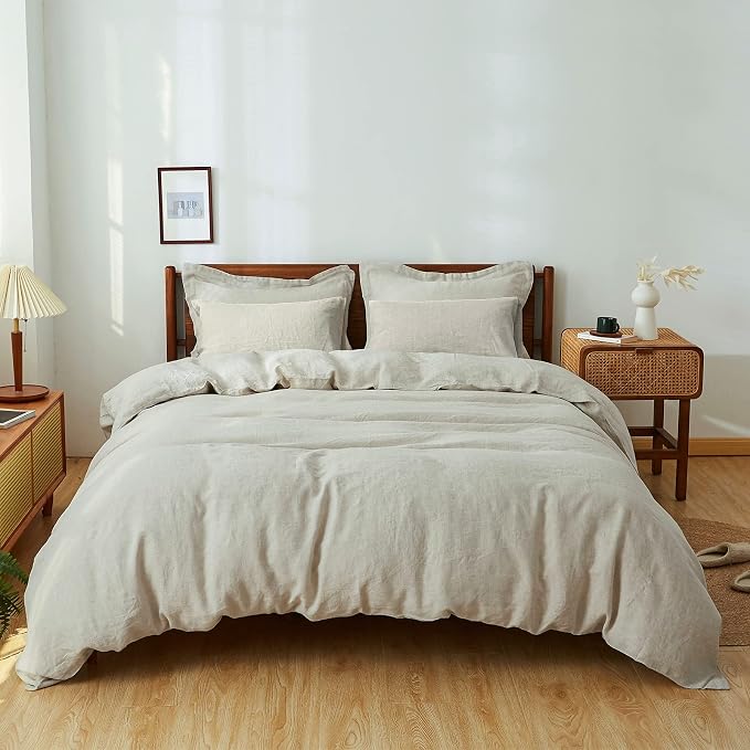 Simple&Opulence 100% Washed Linen Duvet Cover Set 5pcs Basic Style Natural by SimpleOpulence