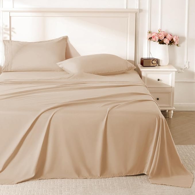 ROSE&RISY Khaki Full Sheet Set, 4 Pieces Soft Bedding Full Sheet Set, by ROSERISY