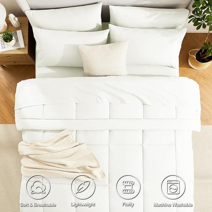 CozyLux Queen Comforter Set Ivory - Image 2