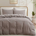 100% Cotton Duvet Cover Queen Size, Mauve Brown Linen-Like Natural Bedding Set by LOVQUE