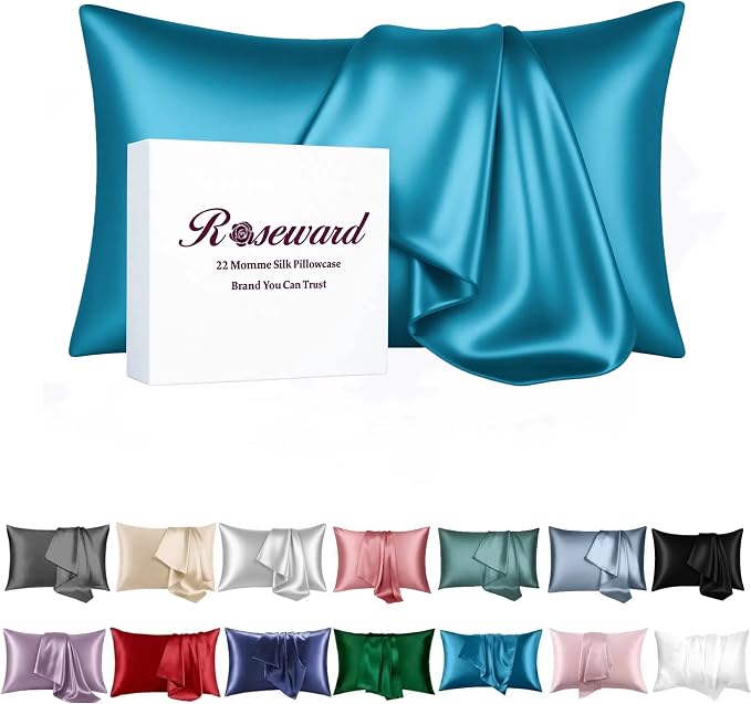 Pure Silk Pillowcase for Hair and Skin Made in USA, 22 Momme Real Silk Pillow by ROSEWARD