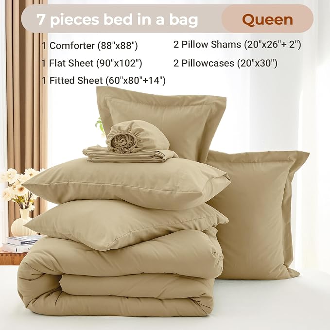 MUXHOMO 7 Pieces Queen Comforter Set, Soft Bed in a Bag Queen Size, All Season - Image 4
