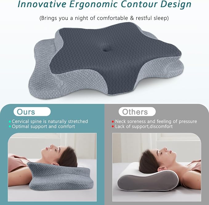 CHxxy Cervical Pillow for Neck Pain Relief, Memory Foam Pillows, Ergonomic - Image 3