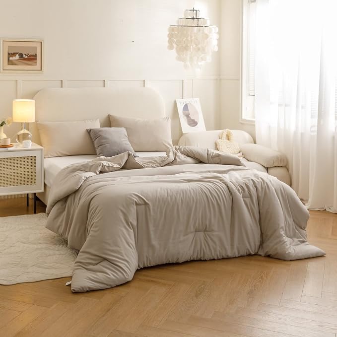ROSGONIA California King Comforter Set Oatmeal, All Season Bedspread Blanket - Image 9