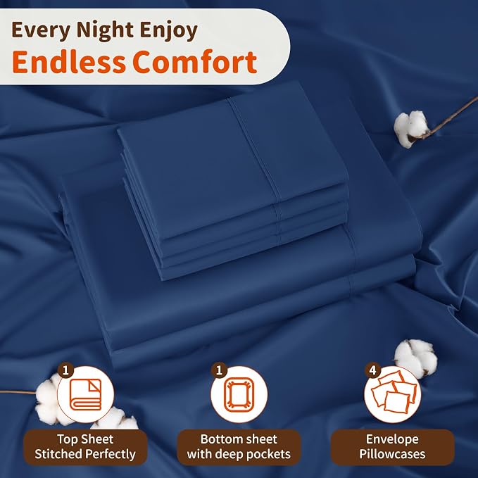 LBRO2M 1000 Thread Count 100% Egyptian Cotton Sheets Set 6 Piece Sets - Image 5