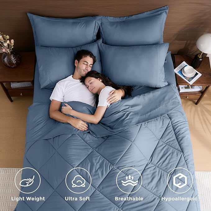 HEVUMYI Dusty Blue King Comforter Set - Image 2