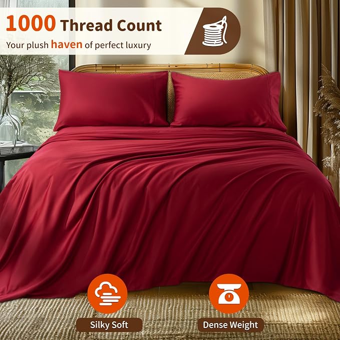 LBRO2M 1000 Thread Count 100% Egyptian Cotton Sheets Set Twin, 3 Piece Sets Bed - Image 2