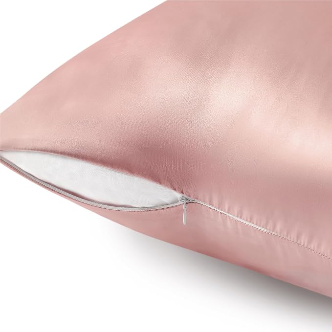 BEDELITE Satin Pillowcase with Zipper, Rose Pink Pillow Cases Queen Size Set of - Image 5