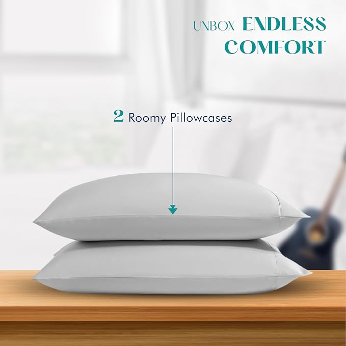 XOOX Linen 100% Egyptian Cotton King Pillow Cases Set of 2 - Image 3