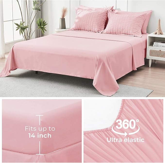 HYMOKEGE Pink Queen Comforter Set Seersucker 7 Pieces, All Season Luxury Bed in - Image 7