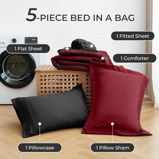 Sasttie Twin Comforter Set, 5 Pieces Reversible Bed in a Bag Twin, Complete - Image 7