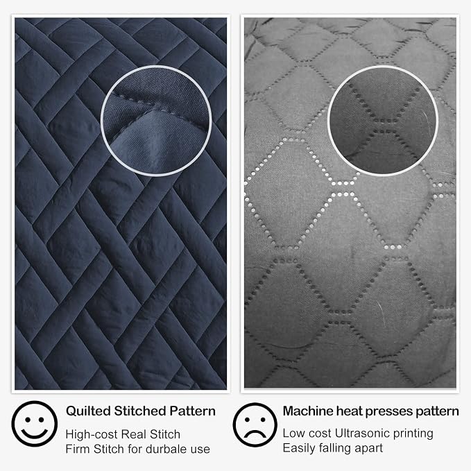 HORIMOTE HOME Quilt Set Queen Size Navy Blue, Classic Geometric Diamond - Image 5