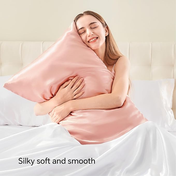 BEDELITE Satin Pillowcase with Zipper, Coral King Size Pillow Cases Set of 2 - Image 2