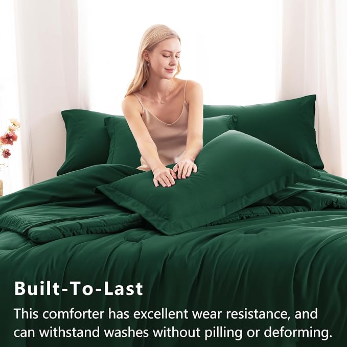 CozyLux Twin XL Comforter Set Emerald Green, 5 Pieces Bed in a Bag Twin Extra - Image 3