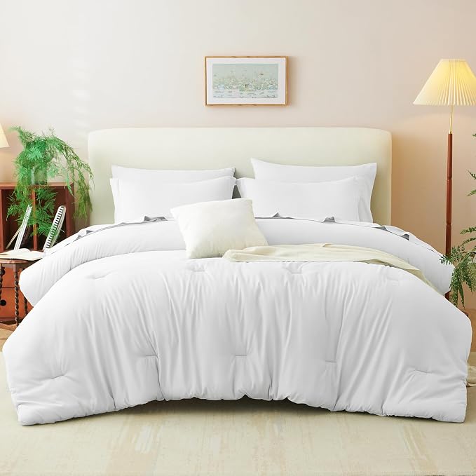 CozyLux King Size Comforter Set White, 7 Pieces Bed in a Bag King Comforter Set - Image 7