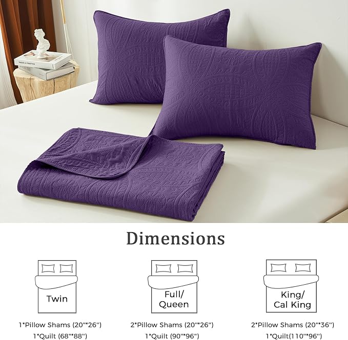 akkialla Purple Twin Quilt Set, Ultrasonic Lightweight Bedspread Coverlet - Image 6