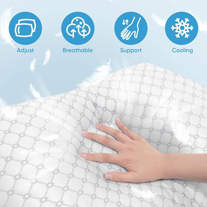 OAISZ Shredded Memory Foam Pillow, King Size Cooling Adjustable Firm Bed Pillow - Image 2