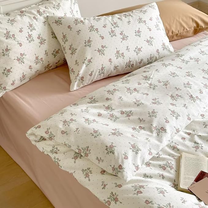 MKXI Garden Floral Duvet Cover Peach Blossom Aesthetic Bedding White Print - Image 5