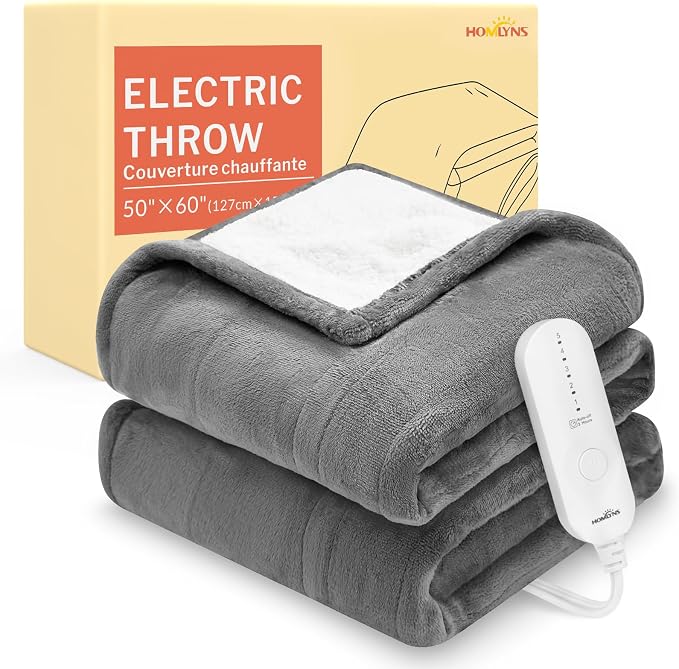 HOMLYNS LuxeHeat Heated Blanket Electric Blanket, Soft Flannel Sherpa Heated by HOMLYNS