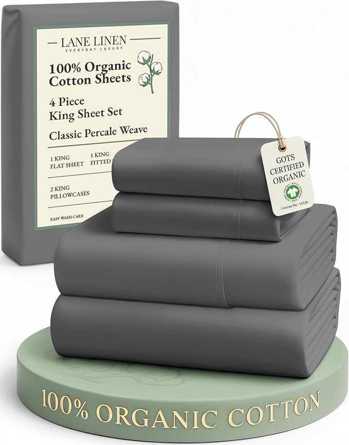 LANE LINEN 100% Organic Cotton Sheets King Size Machine Washable Fully by LaneLinen