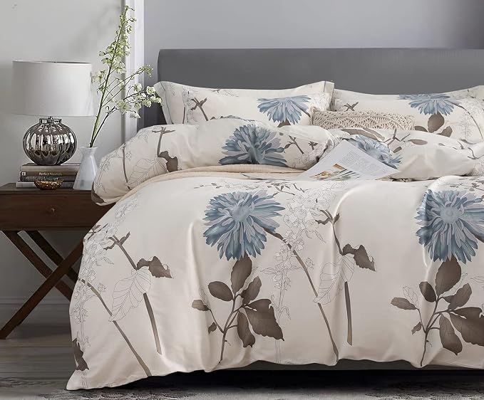 SLEEPBELLA Duvet Cover Twin Size, 600 Thread Count Cotton Botanical Flowers by SLEEPBELLA