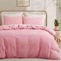 LOVQUE Pink Cotton Duvet Cover Queen Size, Linen Like Natural Bedding Set by LOVQUE