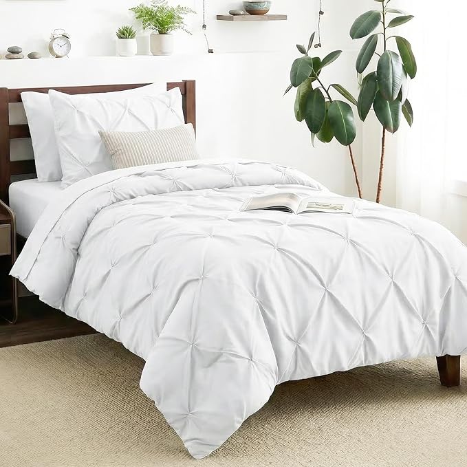 CozyLux Twin XL Comforter Set White, 5 Pieces Twin Extra Long Pintuck Bed in A by CozyLux