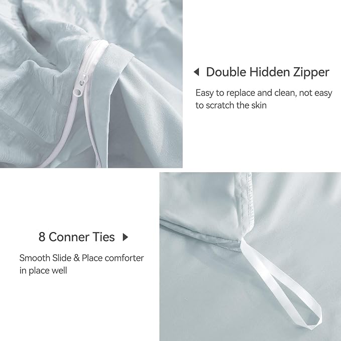 JELLYMONI Baby Blue Duvet Cover King Size, Soft Breathable Seersucker Duvet - Image 5
