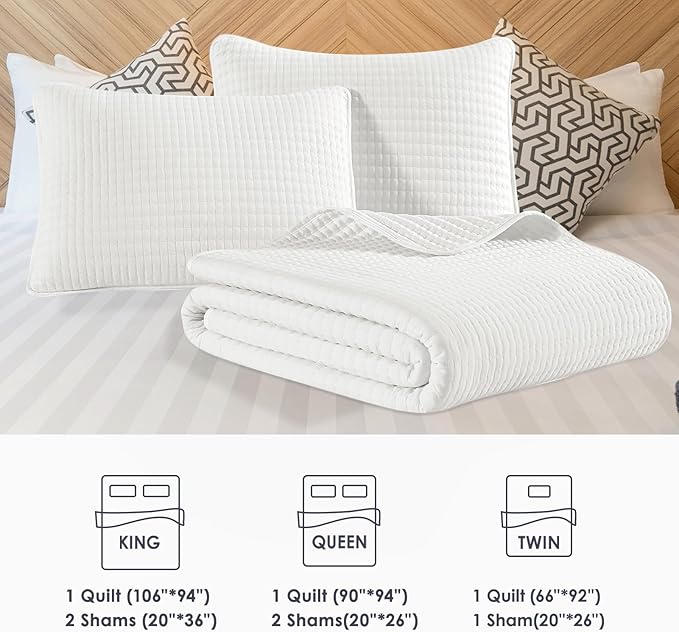 WRENSONGE White King Size Quilt Bedding Sets-3 Pieces Lightweight Bedspreads - Image 7