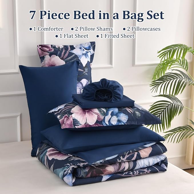 Luxudecor Floral Comforter Set King Size 7 Piece, Elegant Comforter Bedding Set - Image 7