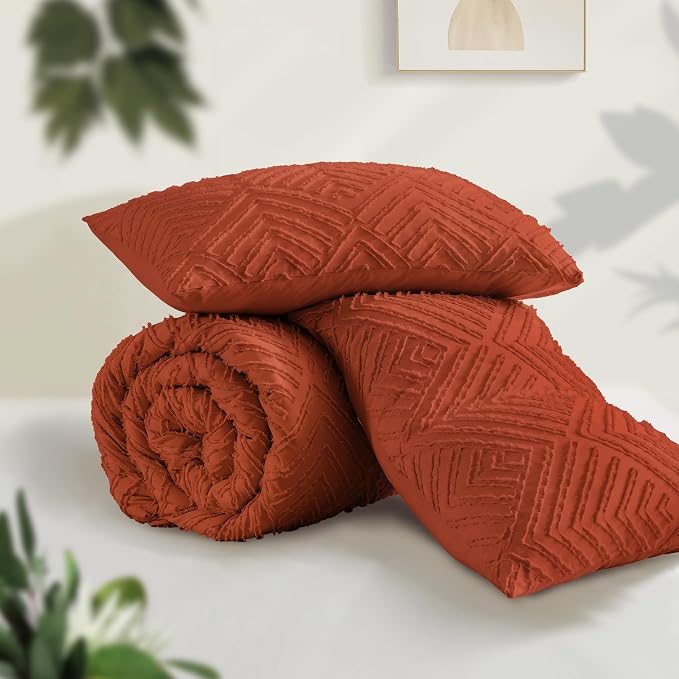 Andency Full Size Comforter Sets Burnt Orange, Boho Lightweight Full Bed Set - Image 3