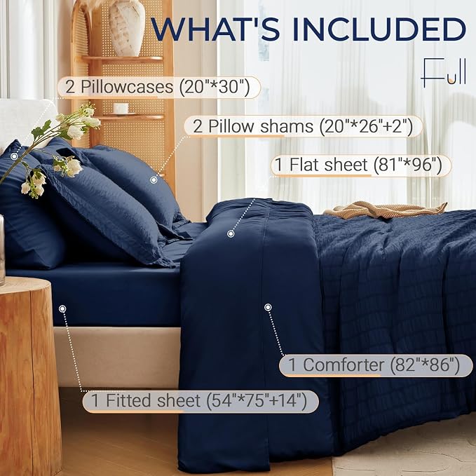 MUXHOMO 7 Pieces Full Comforter Set, Seersucker Bed in a Bag Full Size - Image 4