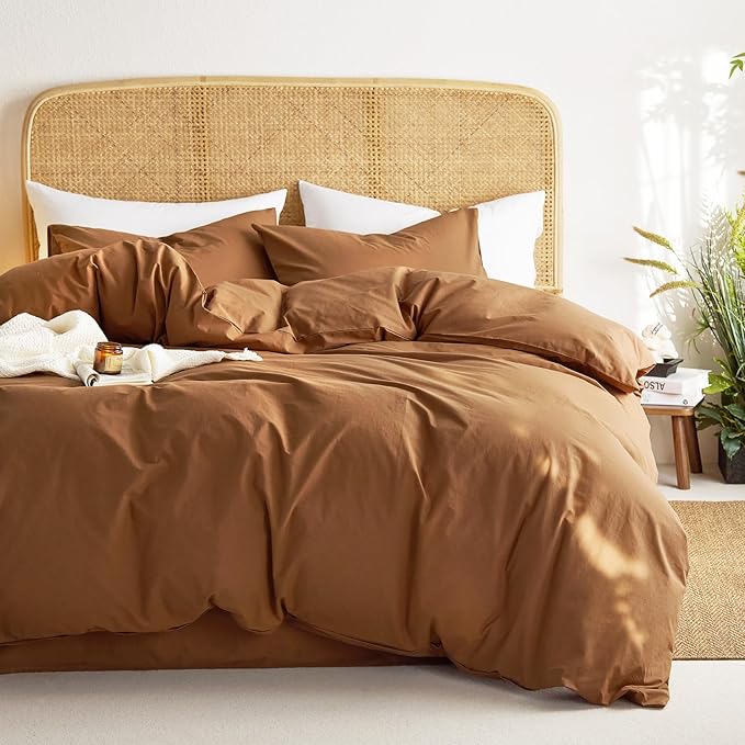 Wake In Cloud - Cotton Duvet Cover Set, King Size, Caramel Terracotta, 100% by WakeInCloud