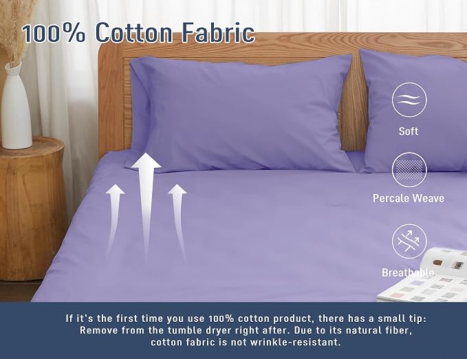 Pillow Cases, Standard Queen Size Cotton Percale Weave Pillowcases, Pre-Shrunk - Image 4