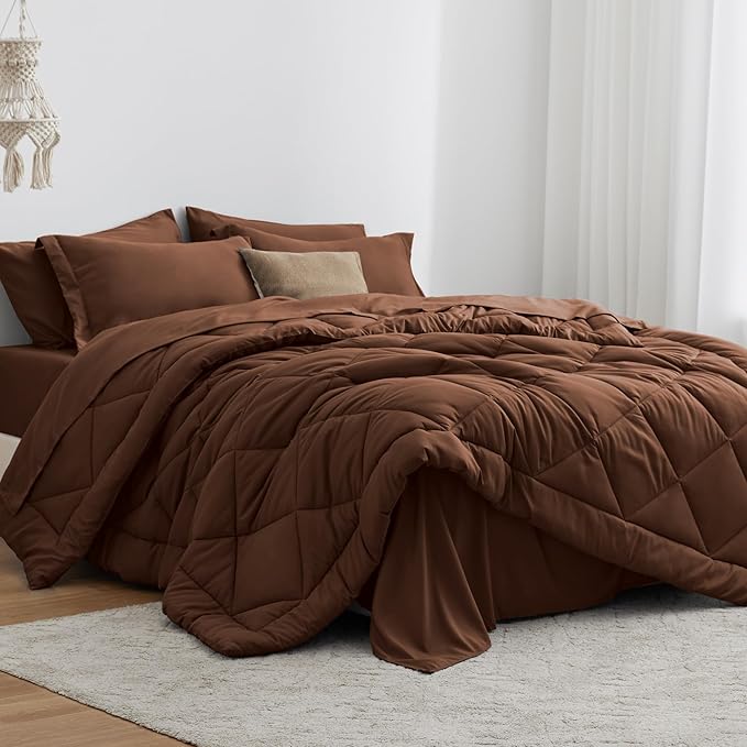 Love's cabin Full Comforter Set Brown, 7 Pieces Full Bed in a Bag, All Season by Lovescabin