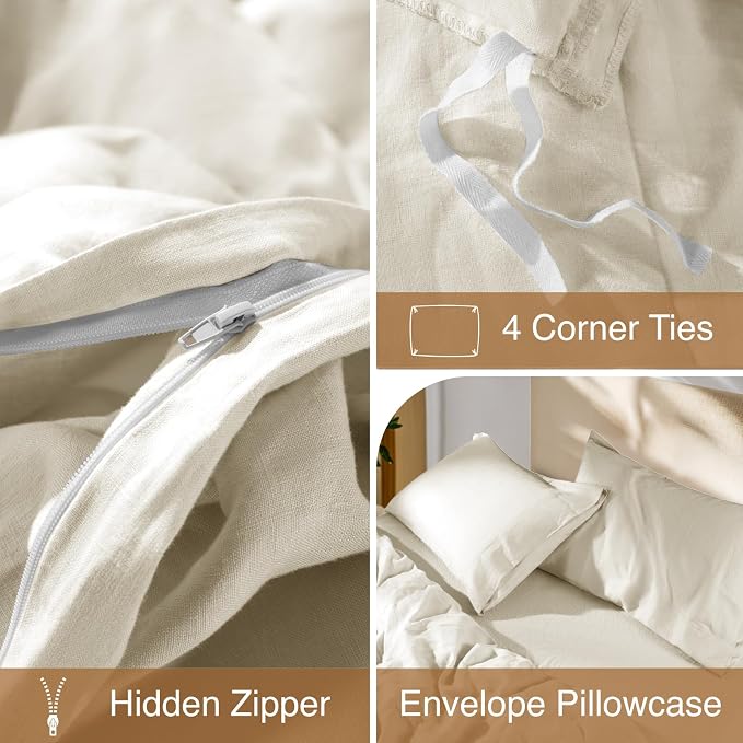 SONORO KATE 100% French Linen Duvet Cover Queen Size, Soft Breathable - Image 8