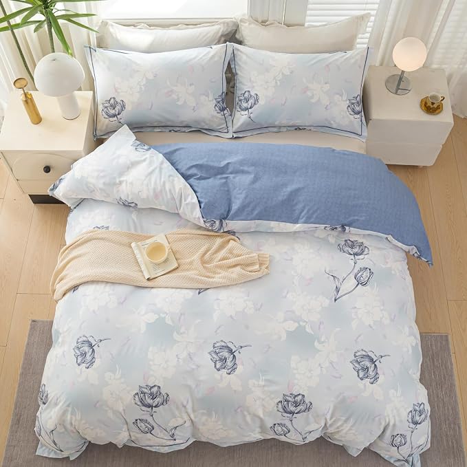 OAITE Duvet Cover Set Twin Size Floral Pattern 500 Thread Count Ultra Soft 100% - Image 3
