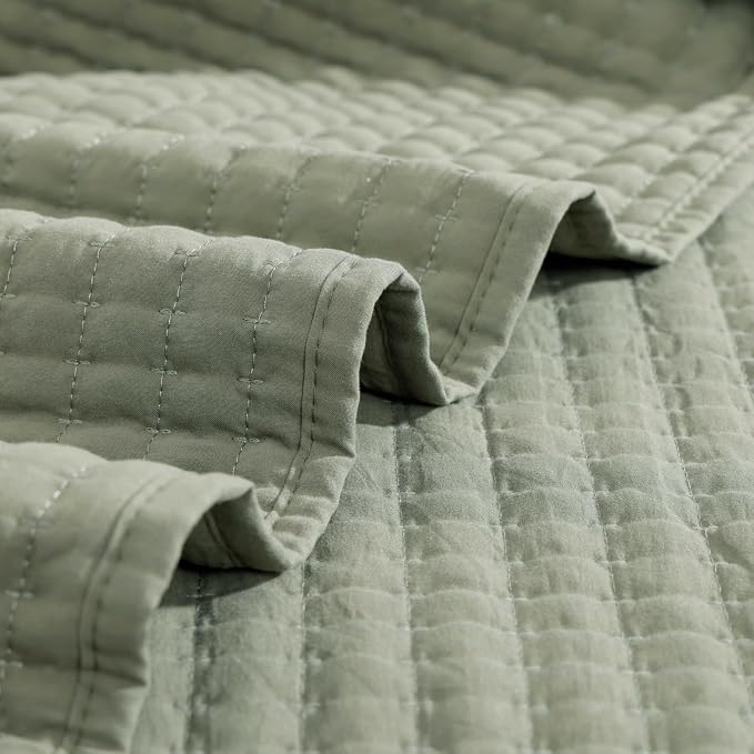 WRENSONGE Twin Size Quilt-3 Pieces Lightweight Bedspreads Sage Green Twin Quilt - Image 7