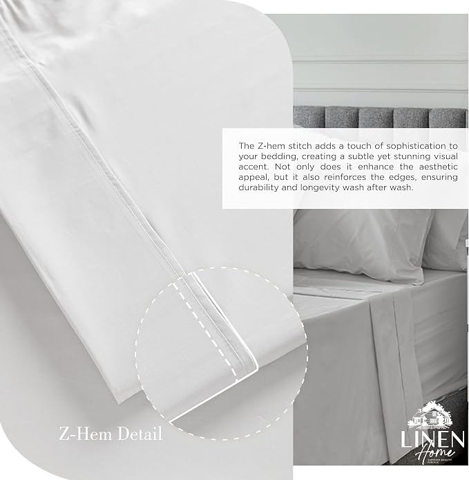 Linen Home 100% Cotton Percale Sheets Twin XL Size, Deep Pocket, 3 Pieces Set - Image 3