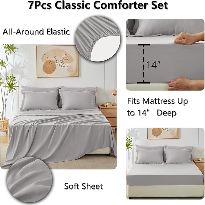 CozyLux Queen Comforter Set French Grey - Image 5