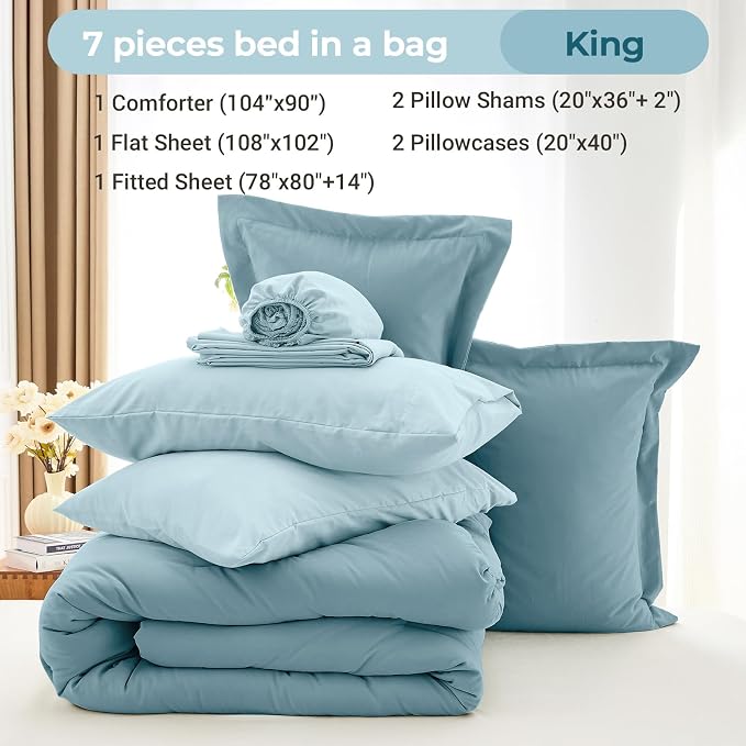 MUXHOMO 7 Pieces King Comforter Set, Soft Bed in a Bag King Size, All Season - Image 4